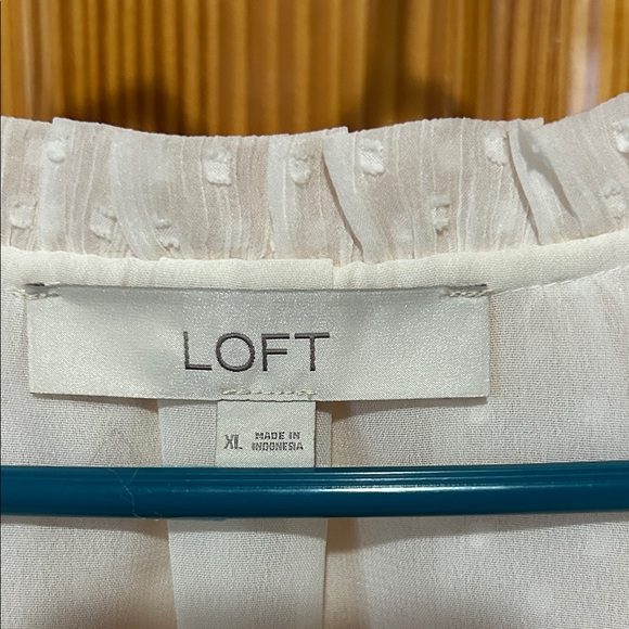 LOFT Sheer White Polka Dot Blouse - Picture 2 of 3